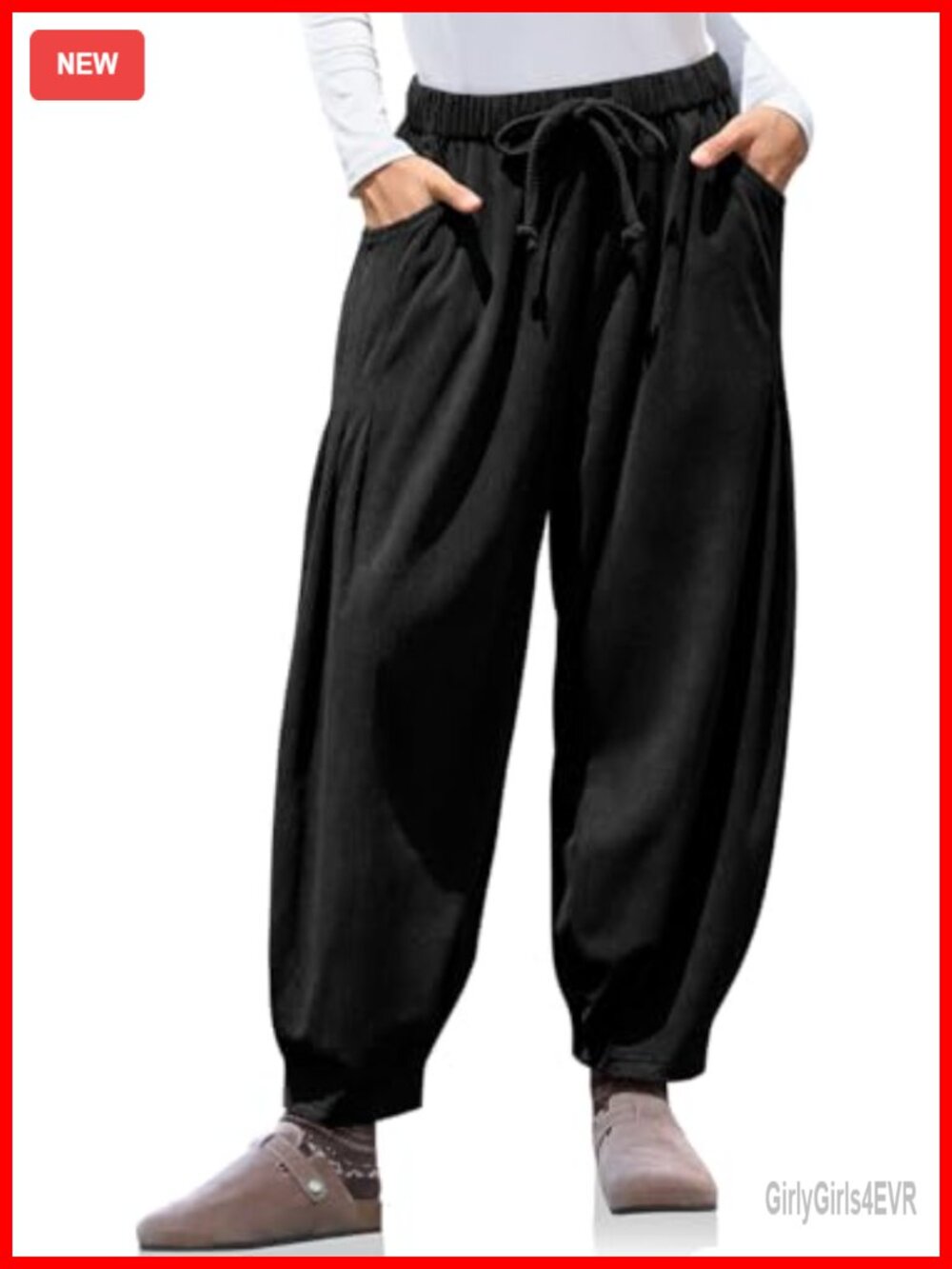 Womens Baggy Wide Leg Corduroy Pants with Pockets High Rise Drawstring
